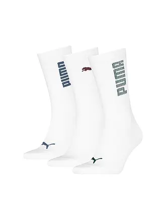 PUMA | Calcetines casual para hombre RIB Logo Crew, paquete de 3 | weiss